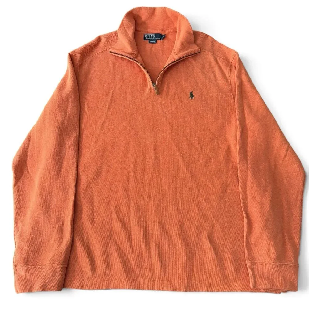 Polo Ralph Lauren 1/4 Zip Sweater Men XL Orange Mock Neck Knit Pullover Pony